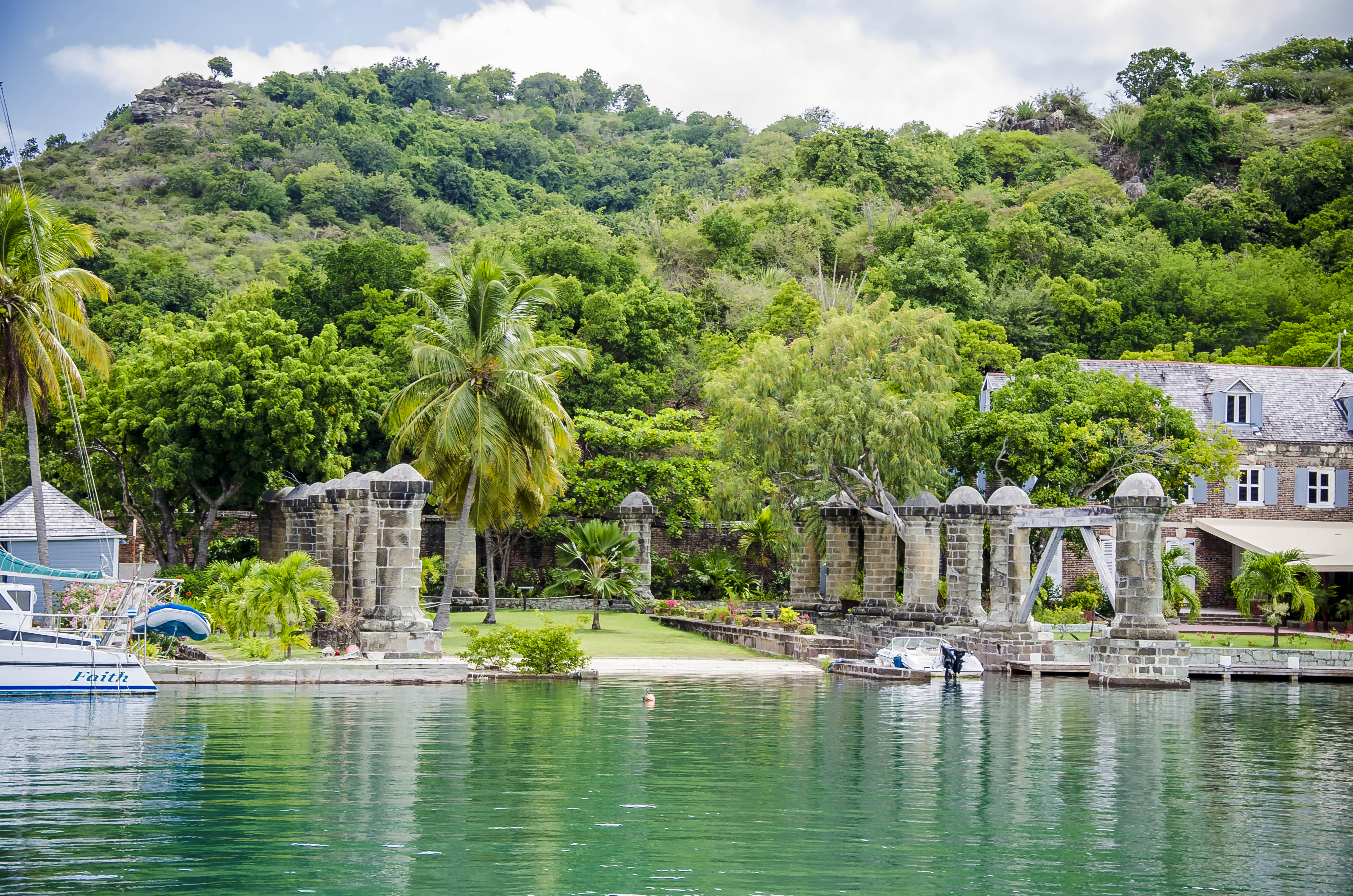 Nelson's Dockyard in Antigua surrounded by jungle