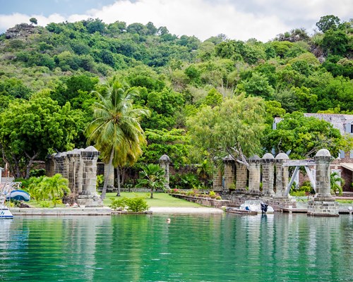 Nelson's Dockyard in Antigua surrounded by jungle