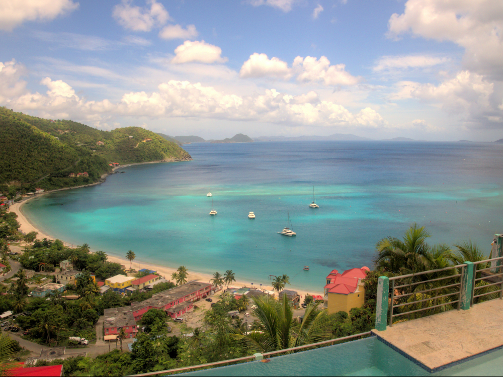 View of bay and boats anchored offshore  from mountain - Cane Garden Bay, Tortola 