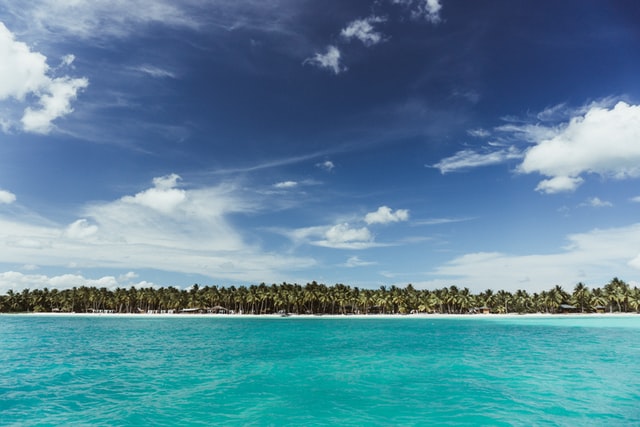 View of tropical beach from the sea
