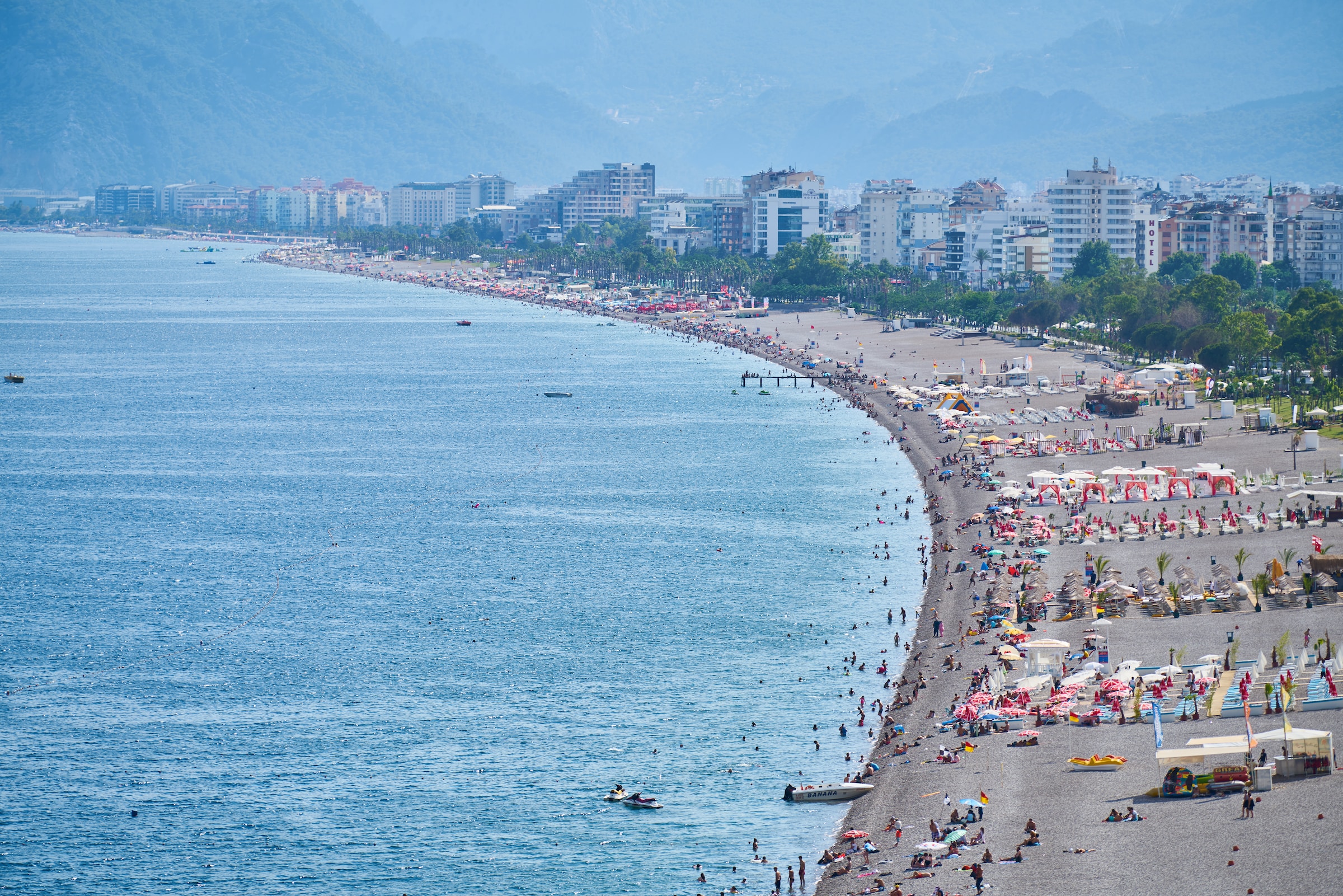 Aerial view of Gumbet beach in Bodrum