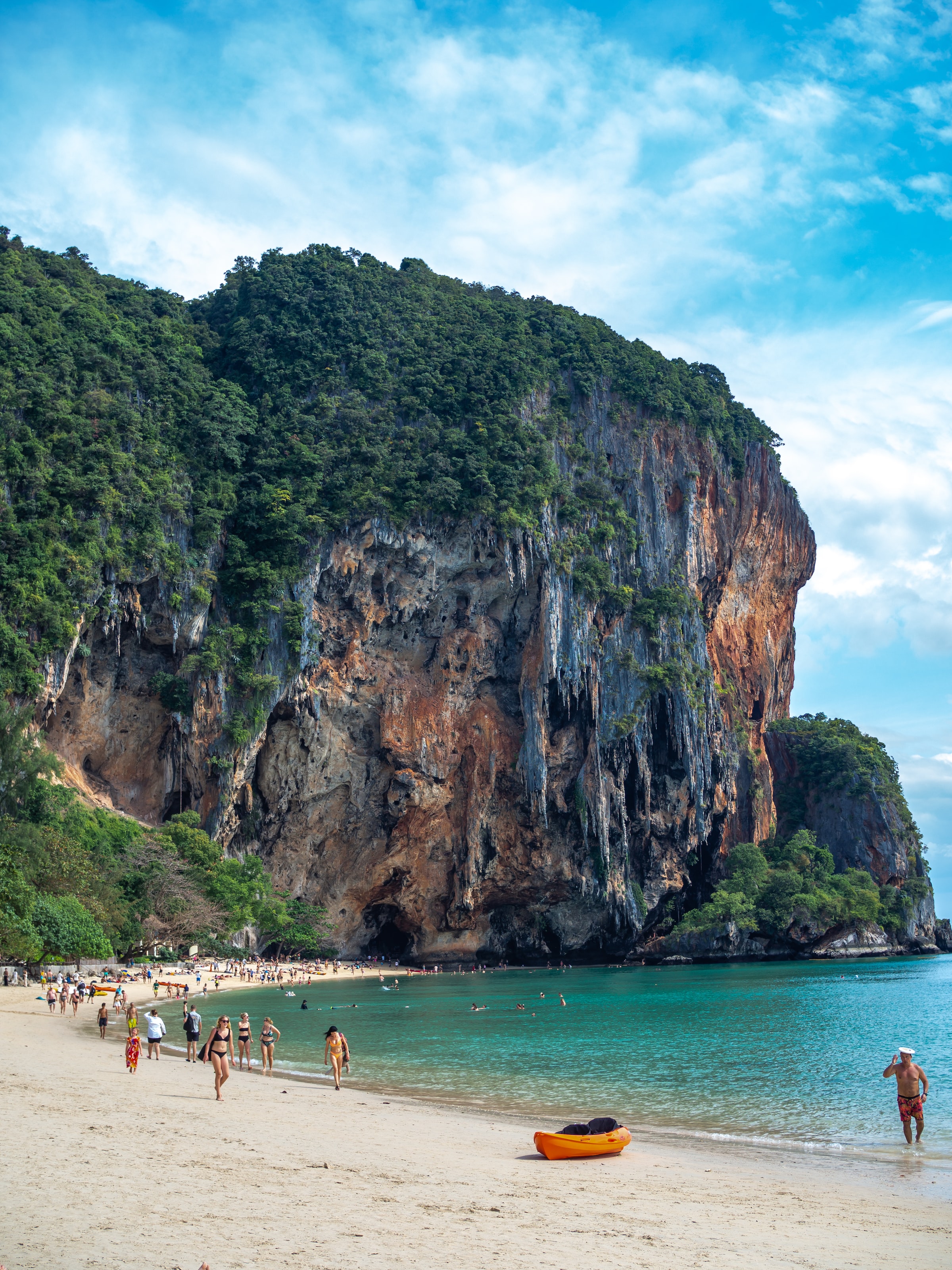 Railay beach fringed by rocky outcrops