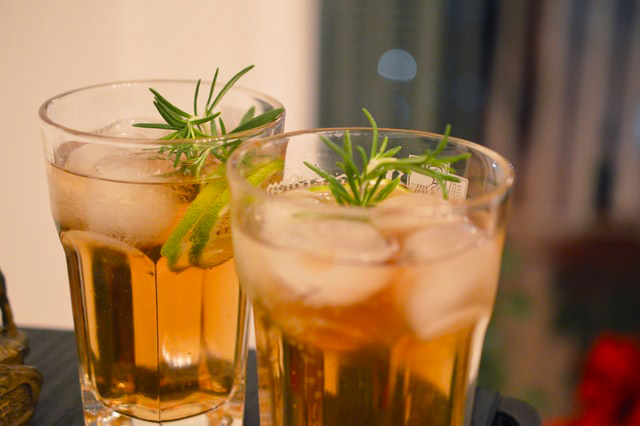 Close up of two rum cocktails