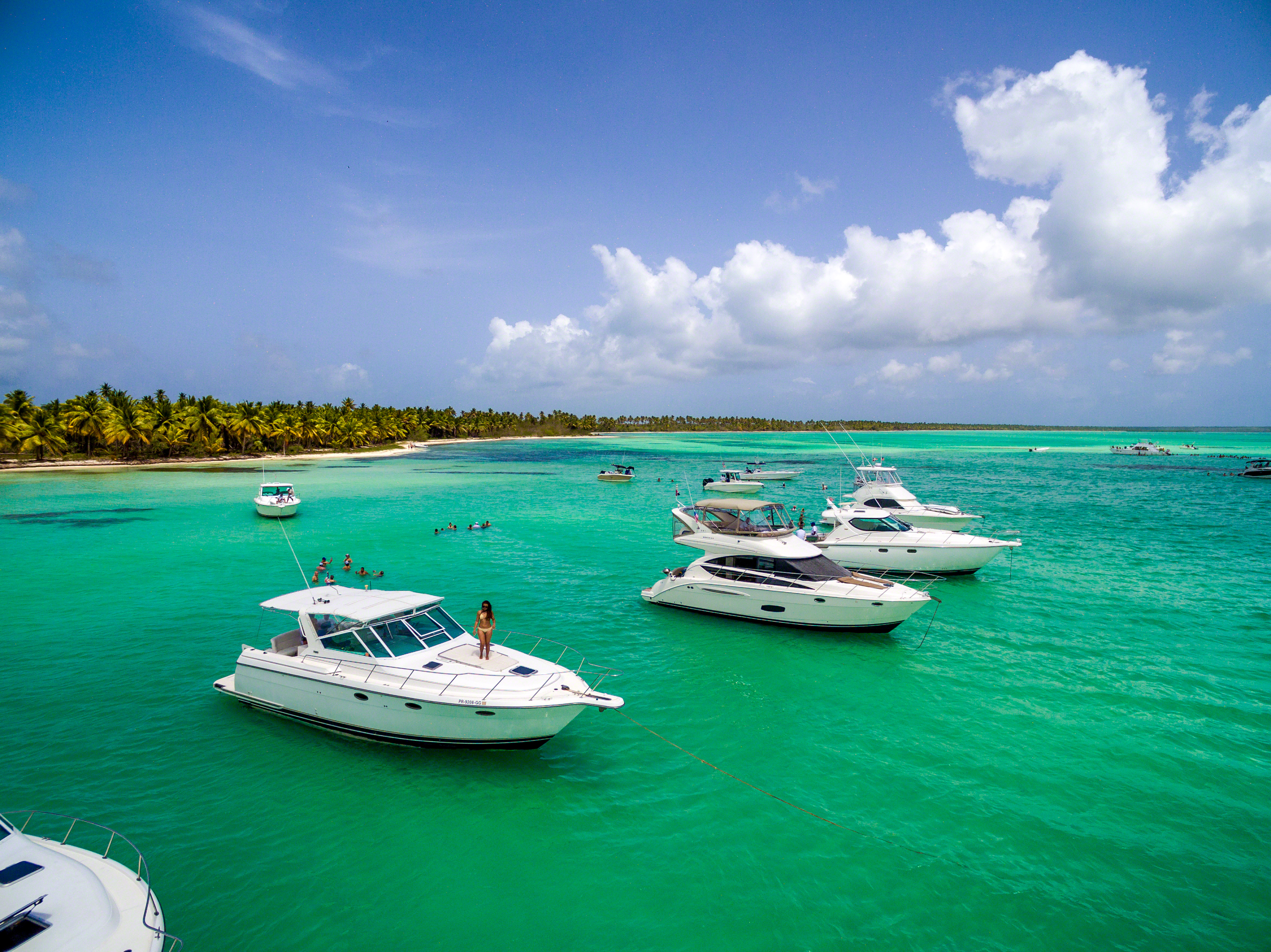 Boats lined up in a lagoon at Parque Nacional Del Este