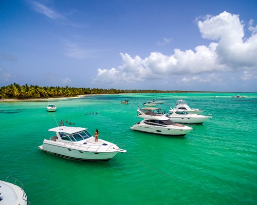 Boats lined up in a lagoon at Parque Nacional Del Este