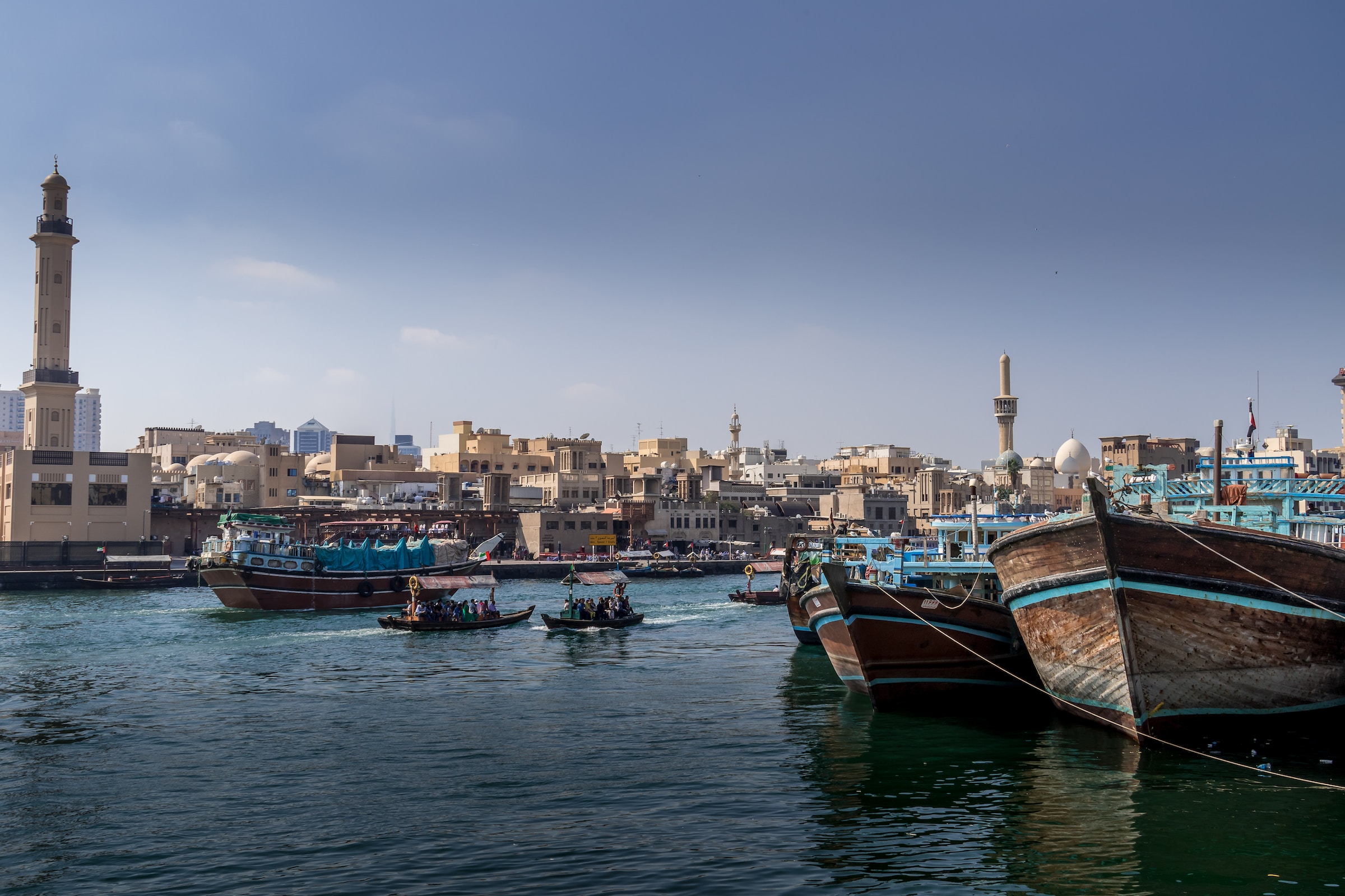  Boats docked on the harbour at the Dubai Creek
