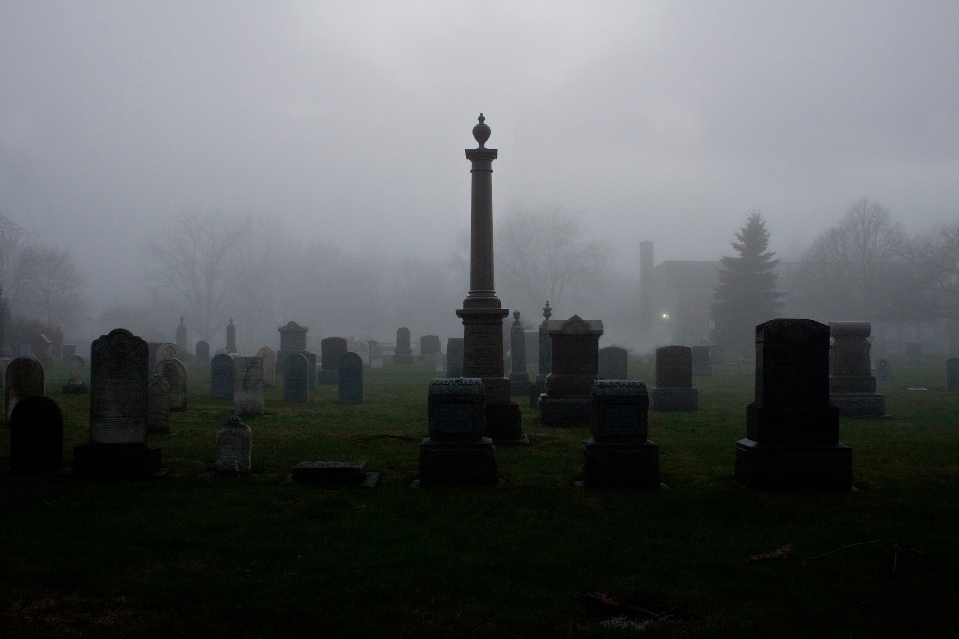 A cemetery with fog 