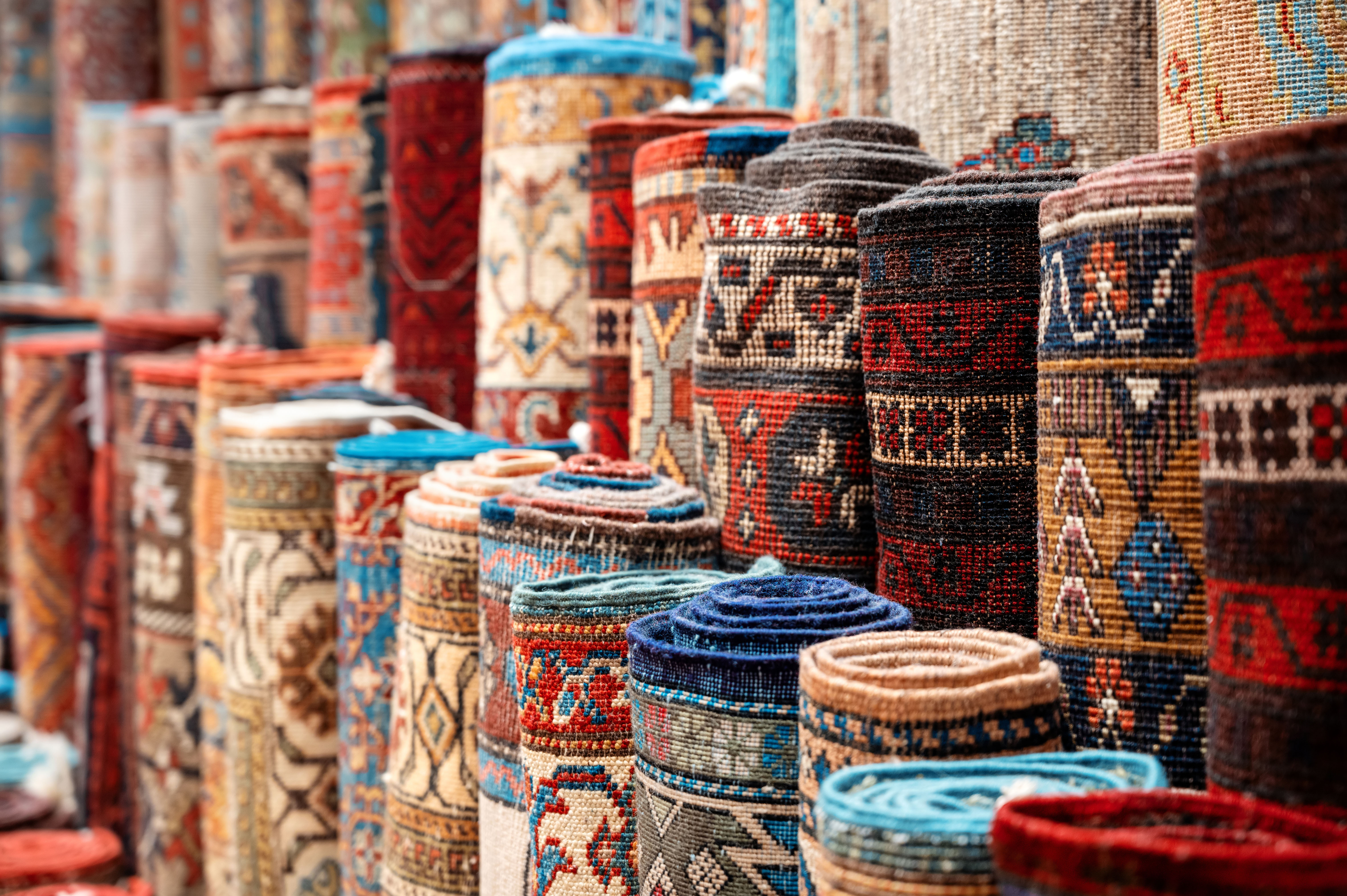 Rugs and carpets at Turkish bazaar market