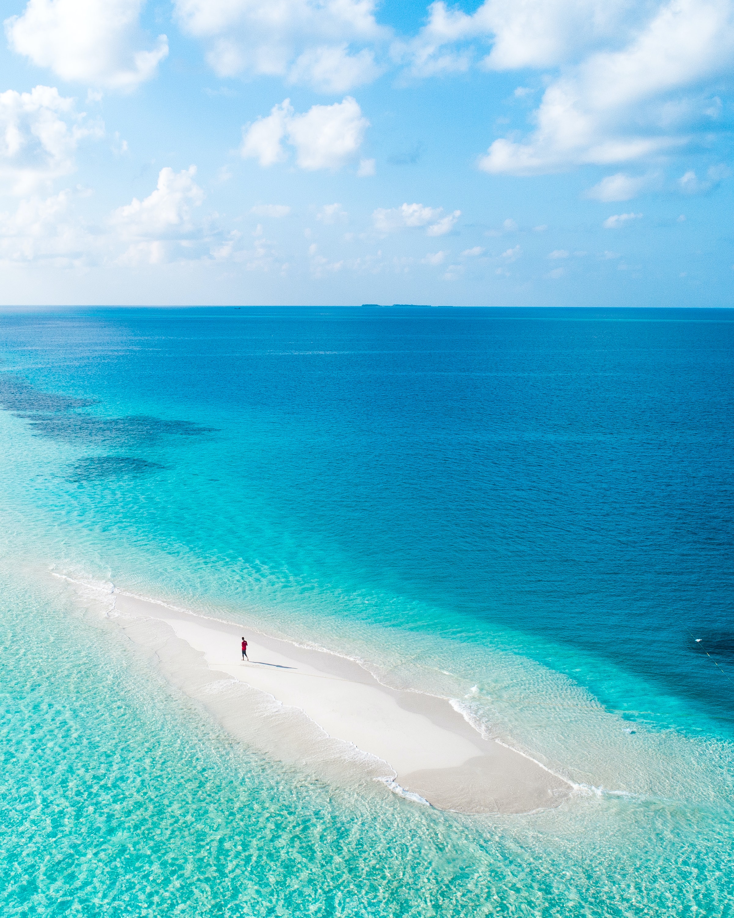 Person walking on a shallow sea bank in a body of water