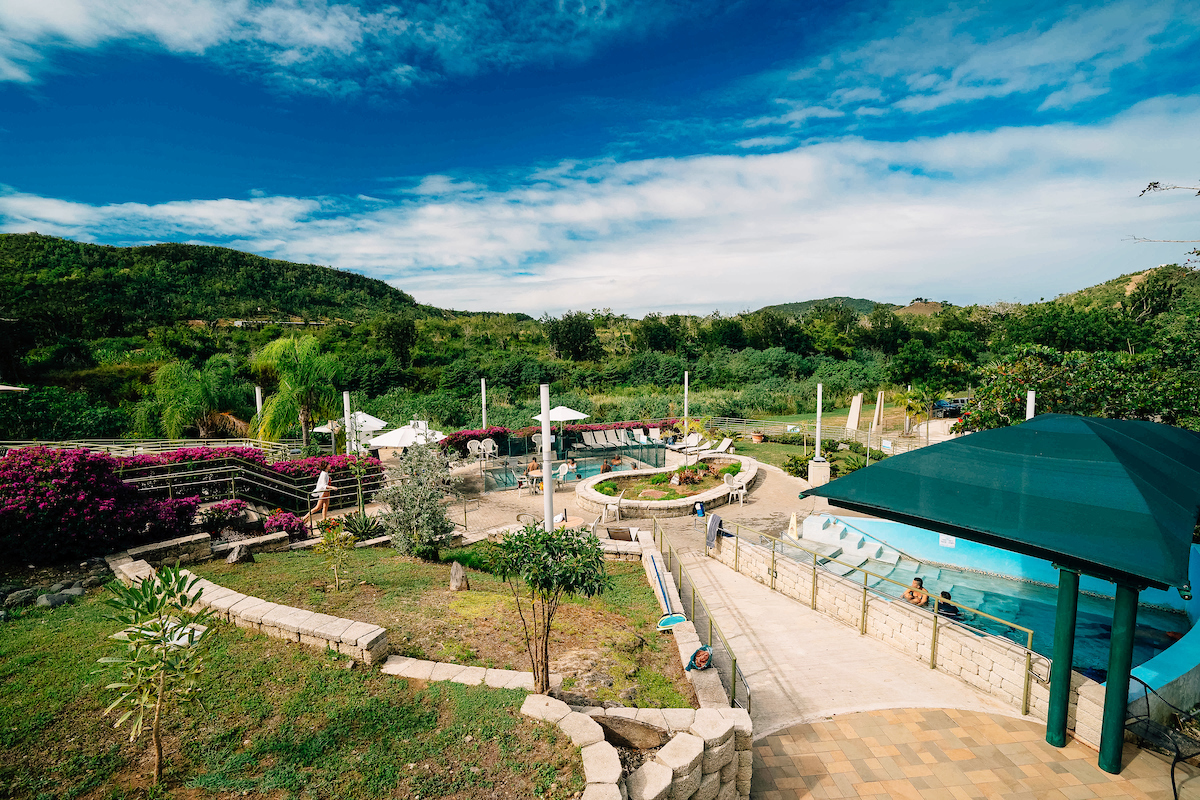Peaceful Coamo hot springs area on a clear hot day
