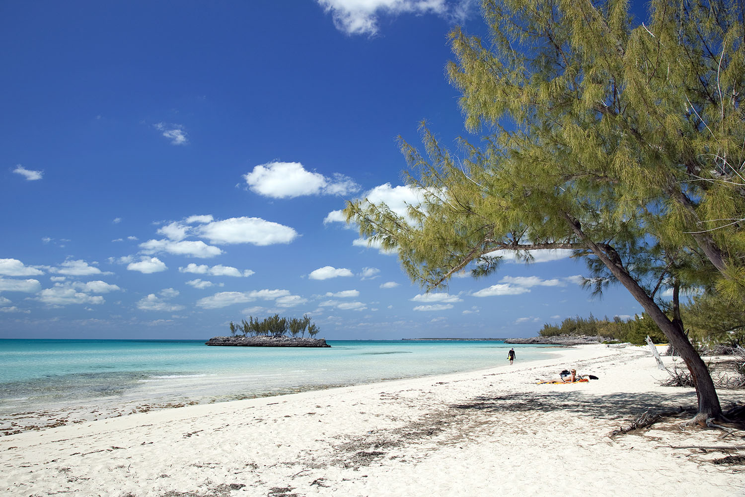 Person walking along the sea on a wild tropical beach