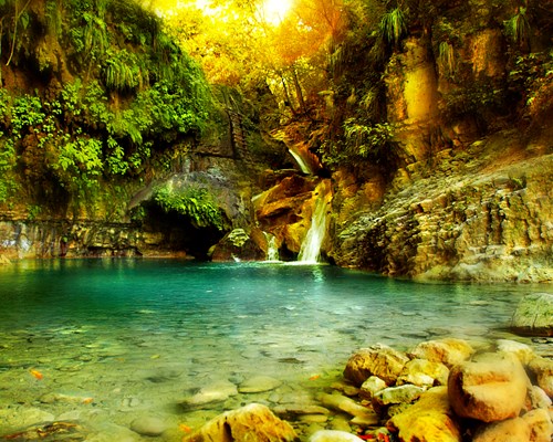 Small waterfall and natural pool