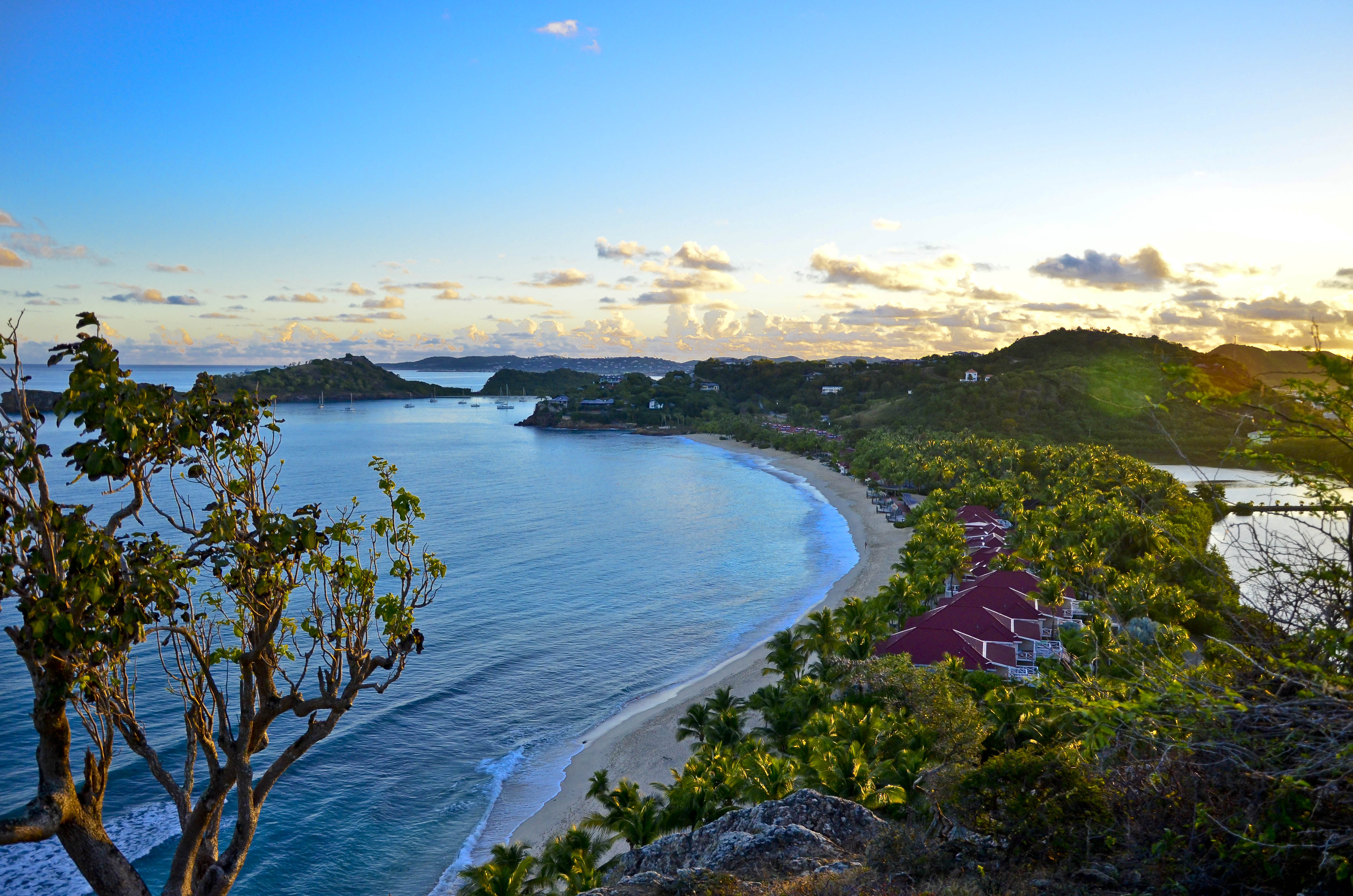 Aerial view of Gallery Bay beach at dusk