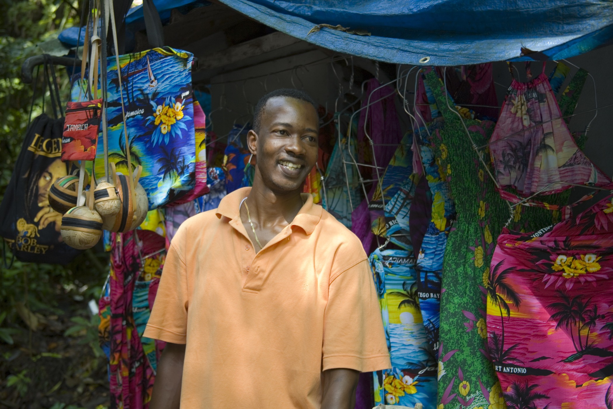 Man at craft vendor in Jamaica