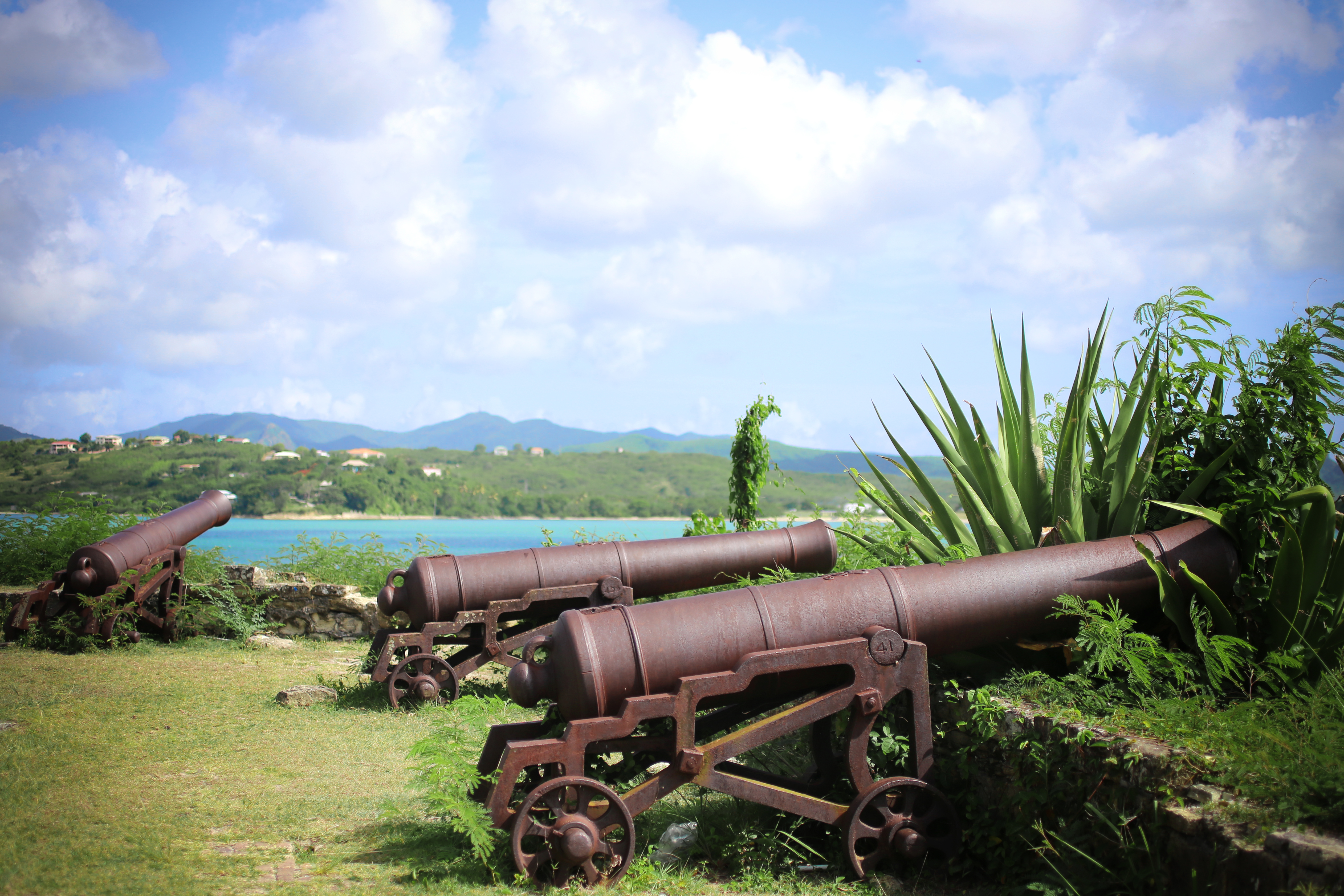 Old cannons at Fort James looking out to the sea in Antigua