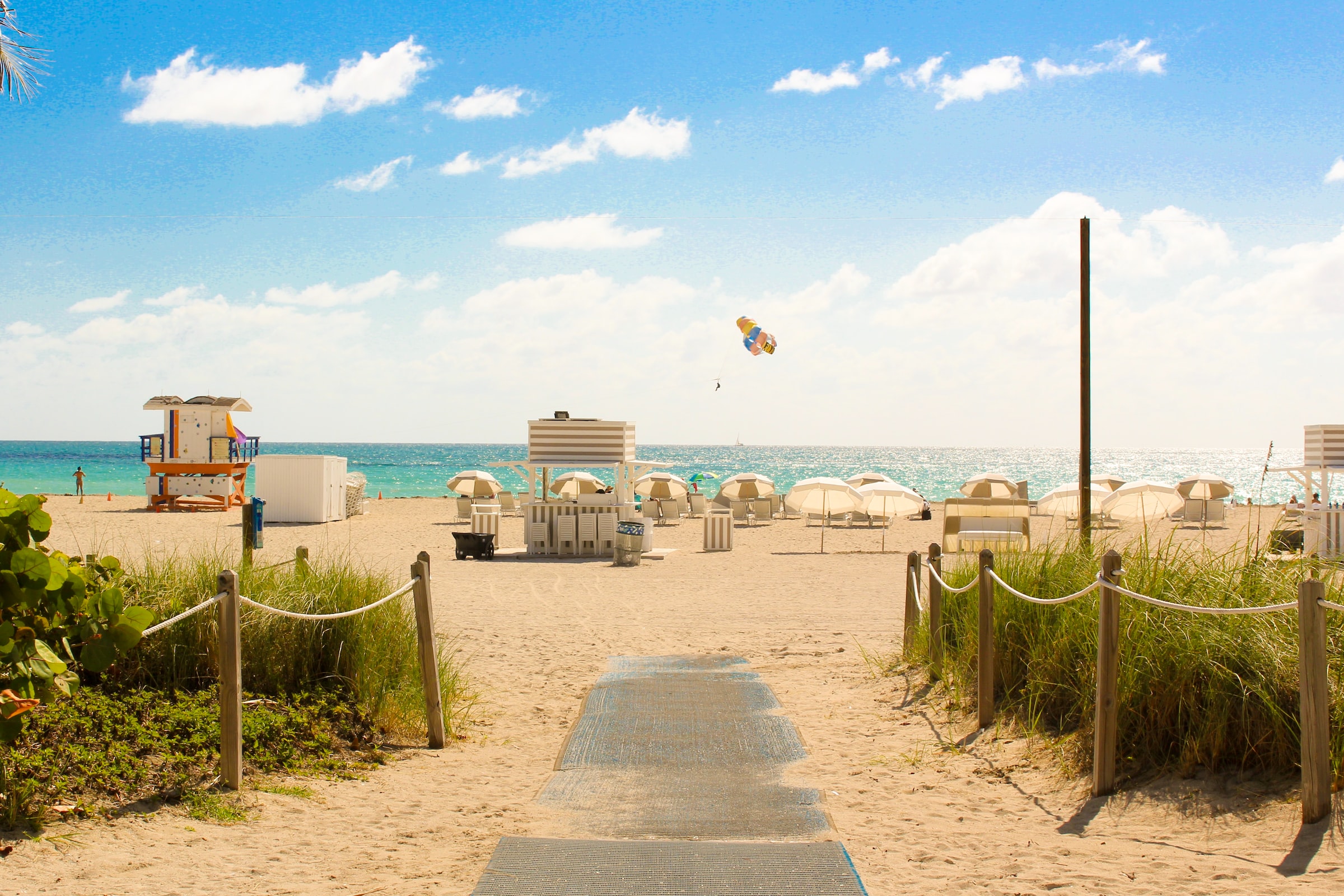 A walkway leading onto Miami Beach
