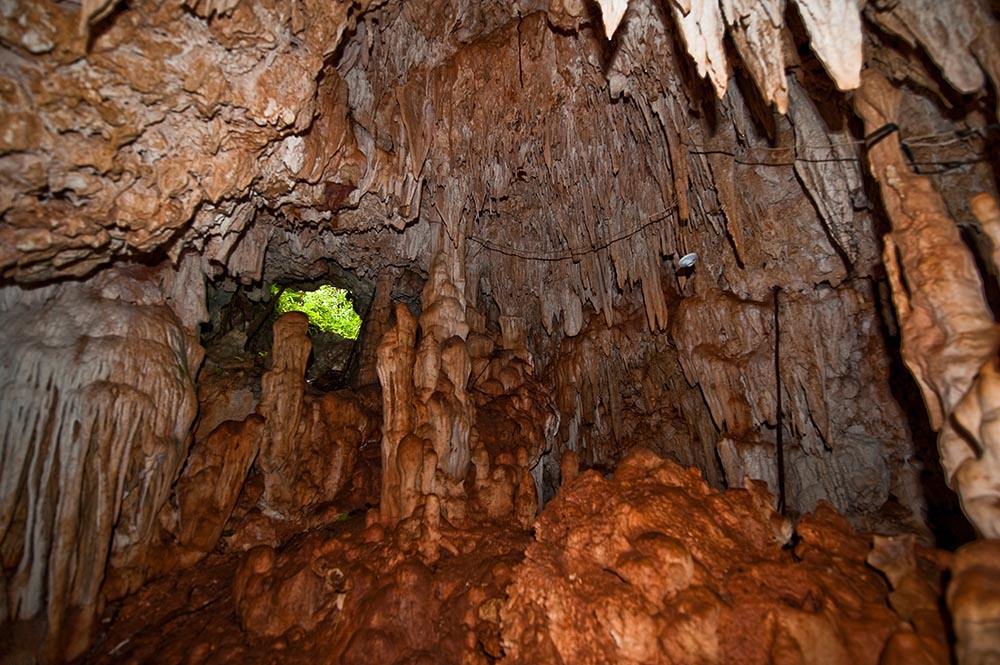 The inside of a large cave