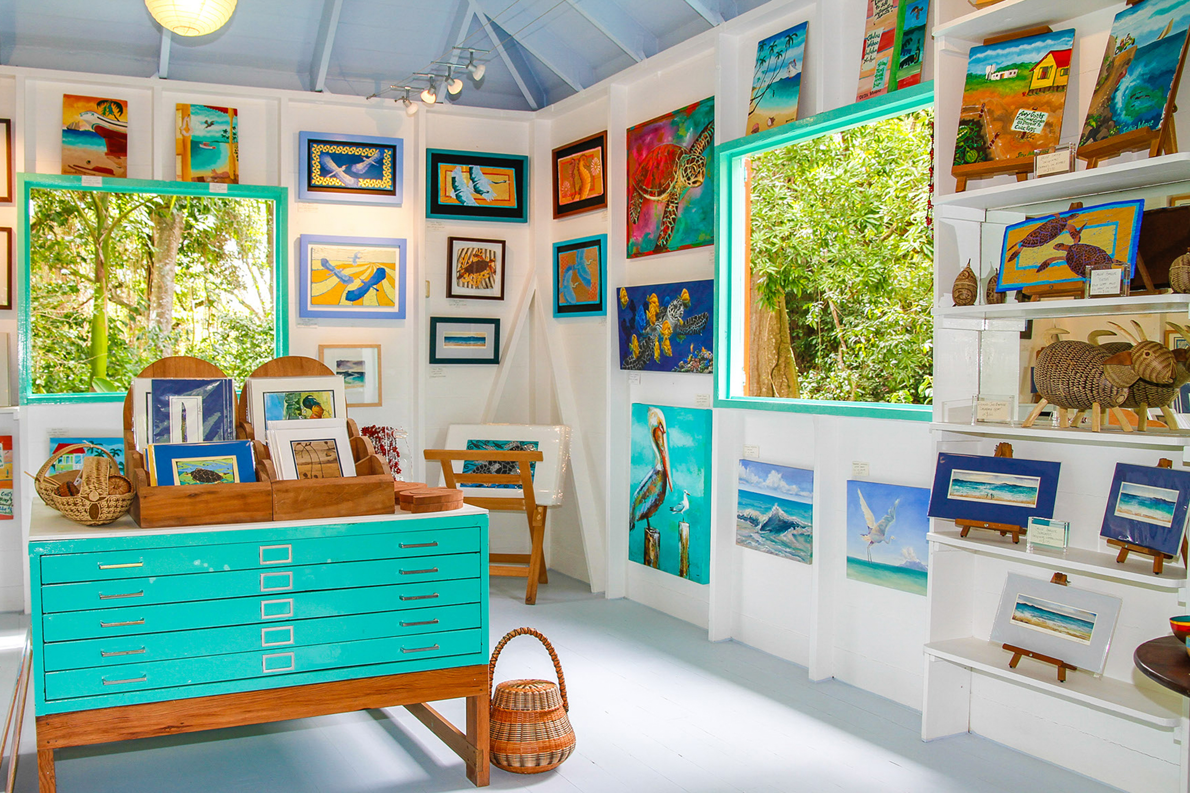 Colourful paintings at an Art Gallery in Antigua