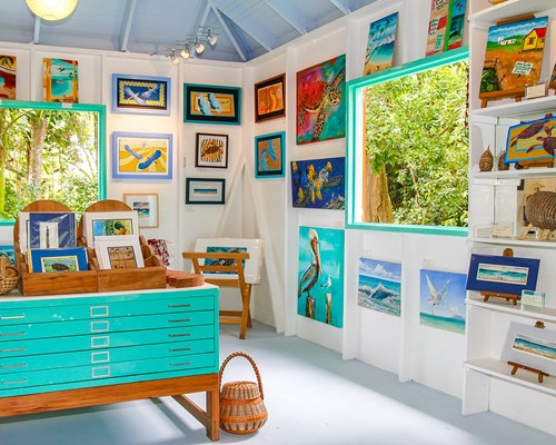 Colourful paintings at an Art Gallery in Antigua