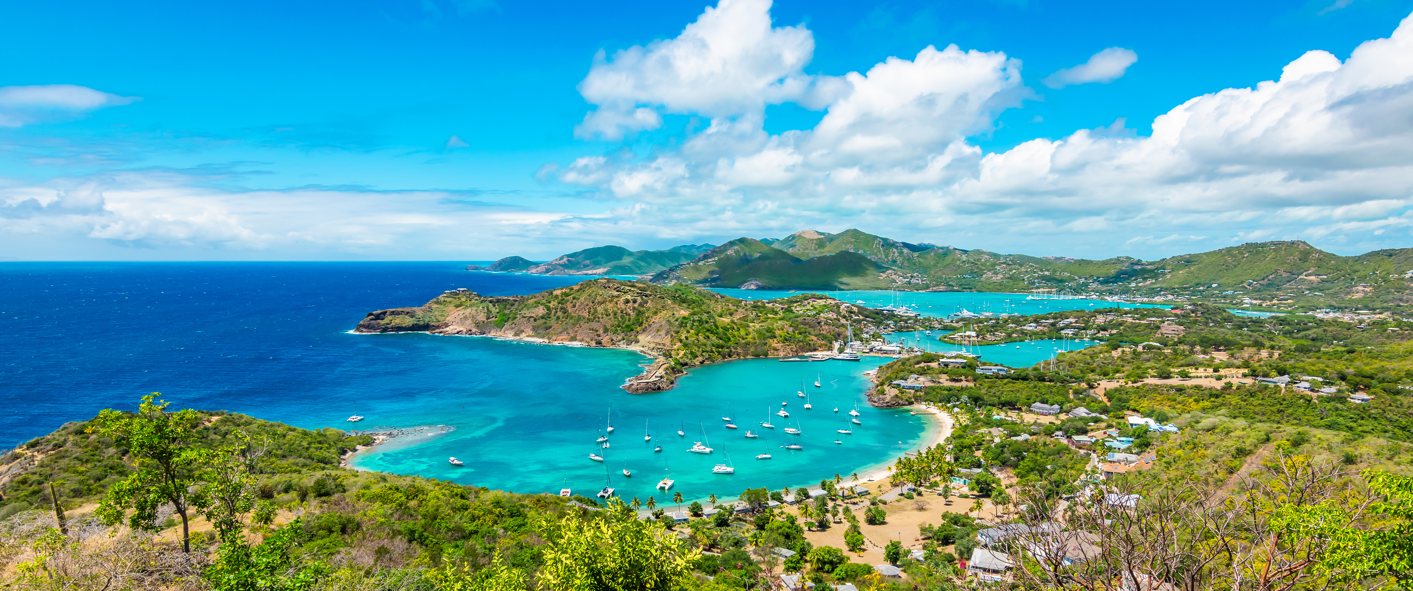Aerial view of tropical islands from Shirley Heights in Antigua