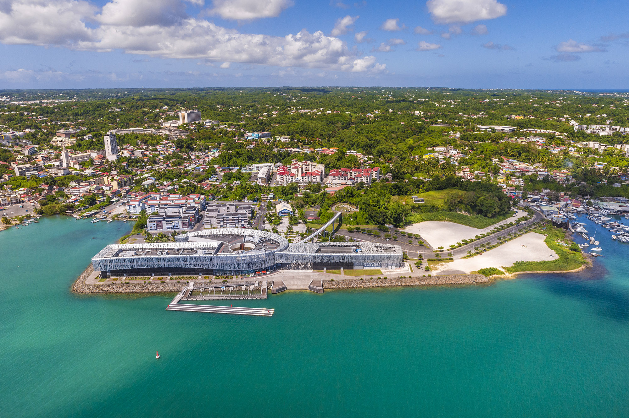 Aerial view of Memorial Acte site and Guadeloupe port