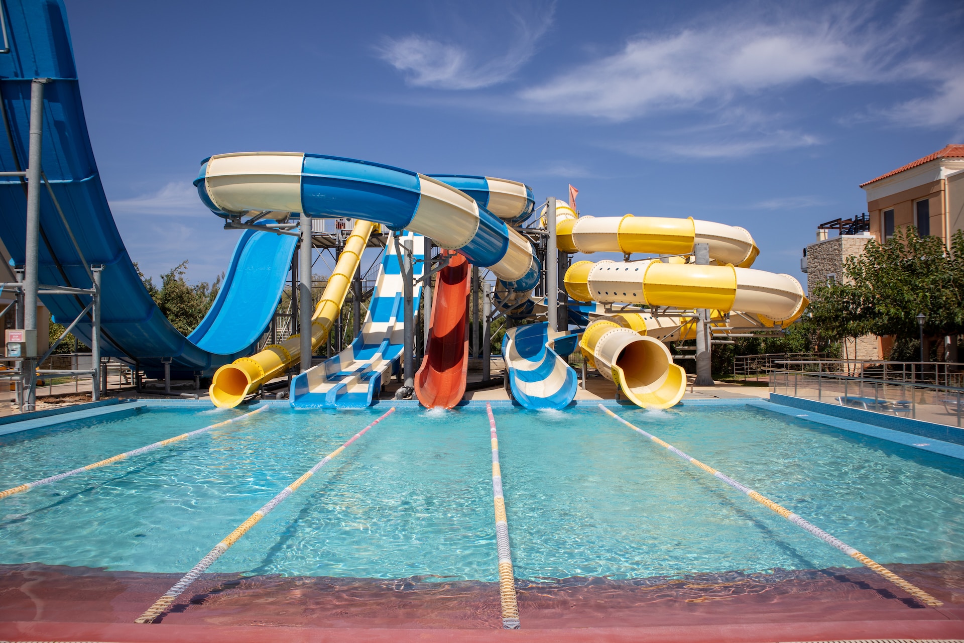Colourful slides at a waterpark