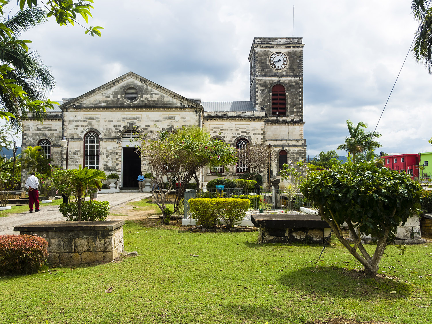 Tropical plants outside St James Parish Church in Jamaica