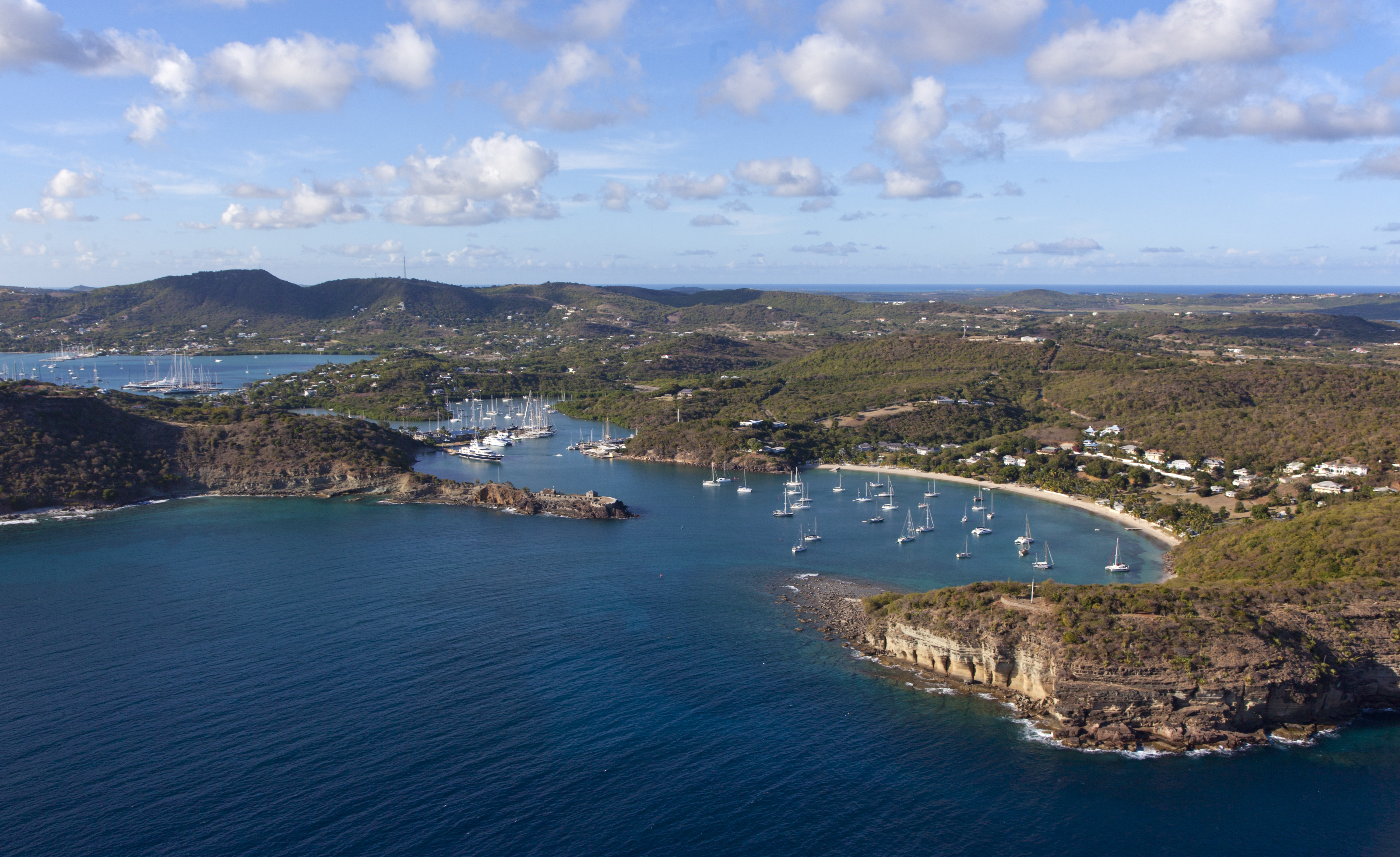 Aerial view of English Harbour and Falmouth Harbour