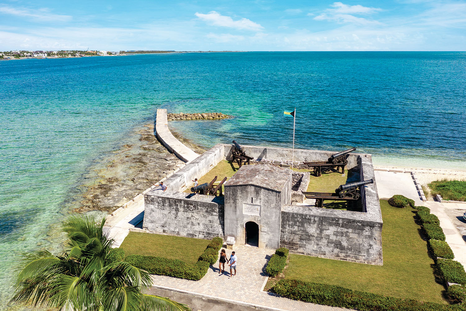 Historic fort on the coast of a tropical island