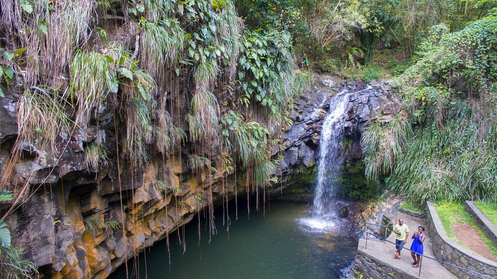 A couple looking at the Annadale Waterfall
