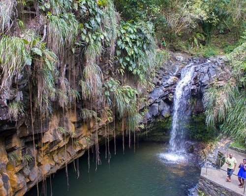 A couple looking at the Annadale Waterfall