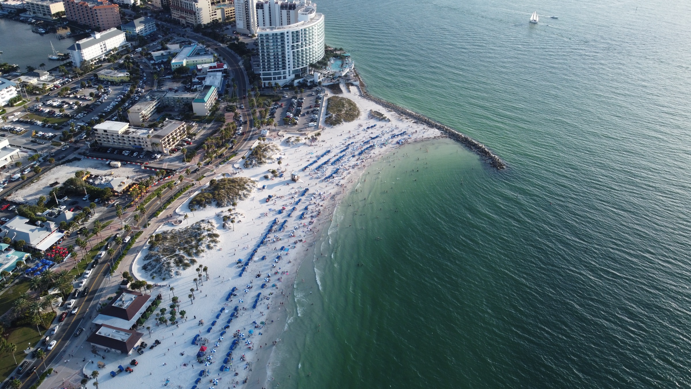 Birds eye view of Clearwater Beach in Orlando