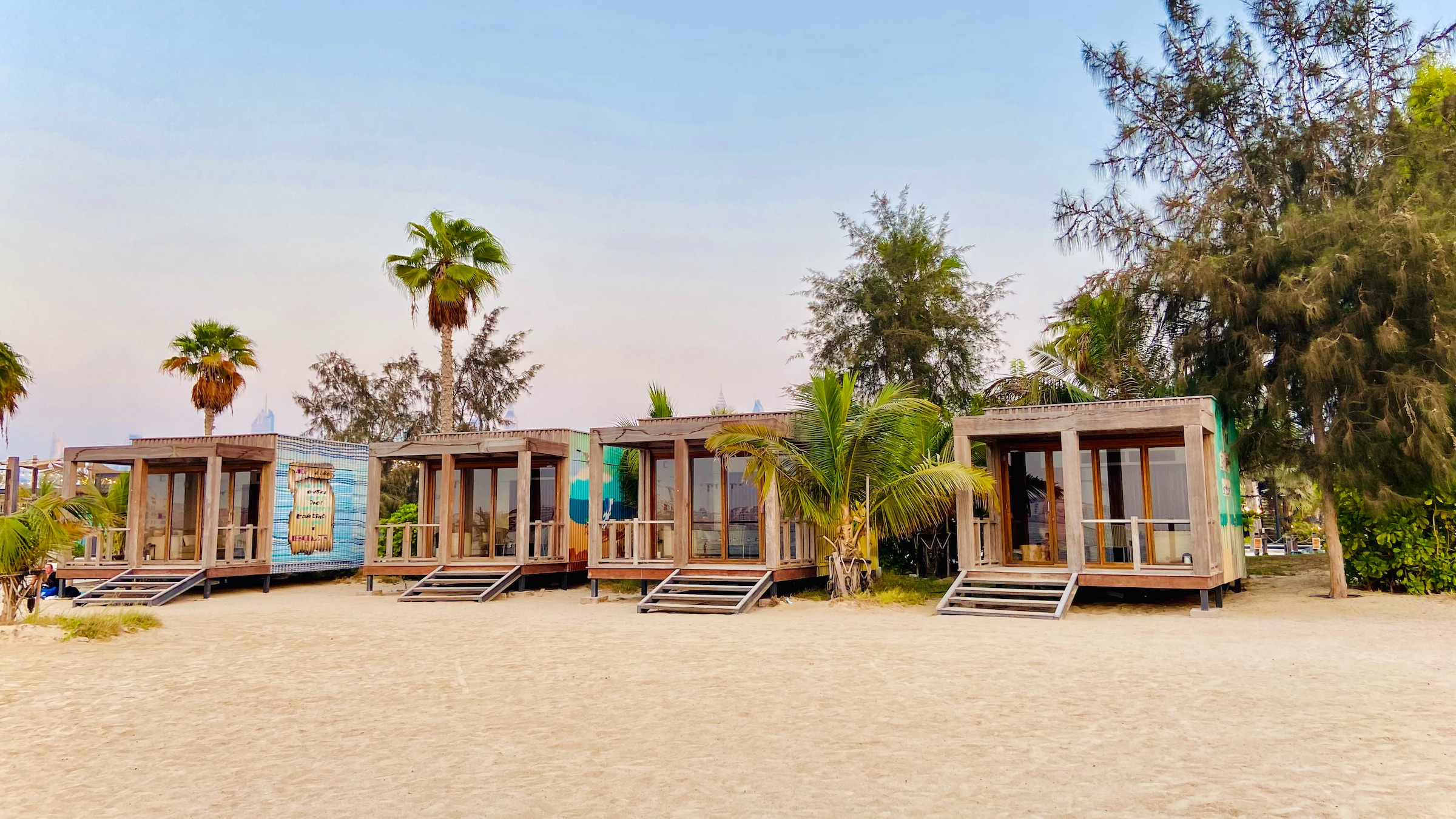 Wooden beach huts on La Mer Beach