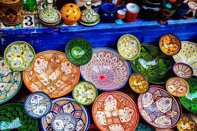 Colourful handmade plates and bowls