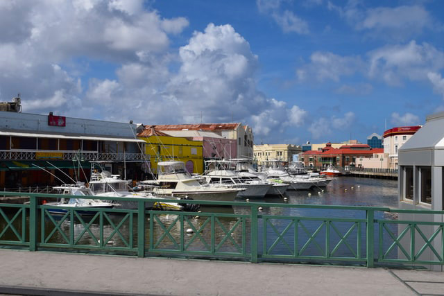 Boats lined up in Careenage Bridgetown harbour