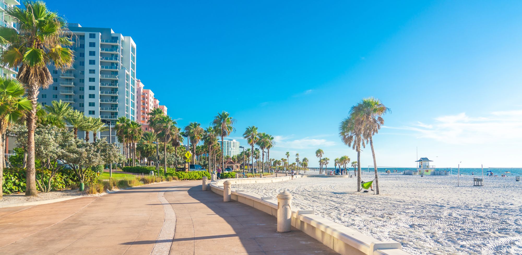 promenade by white sand Clearwater Beach in Florida