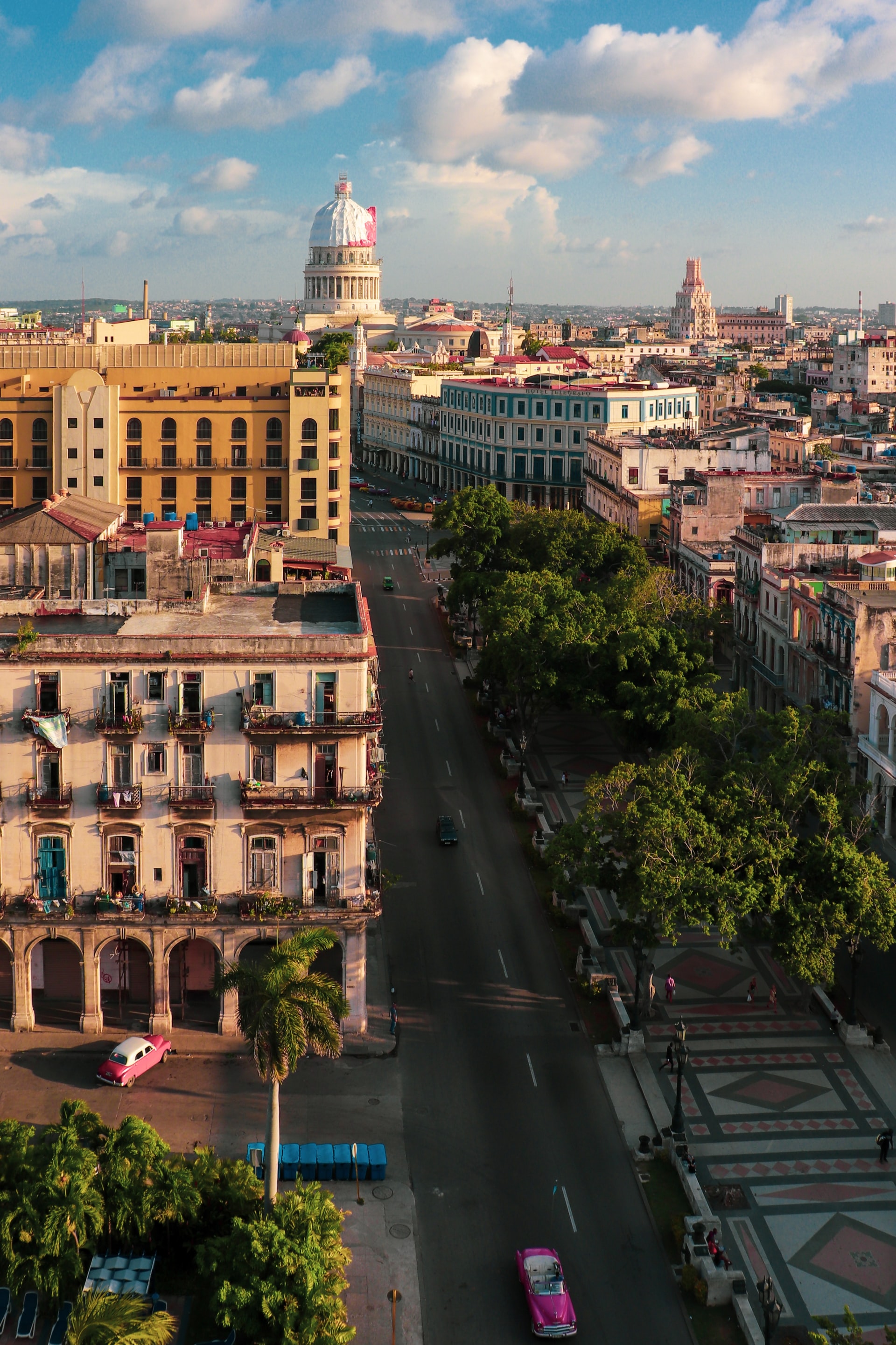 Aerial view of a colourful pavement through the city of Havana