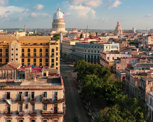Aerial view of a colourful pavement through the city of Havana