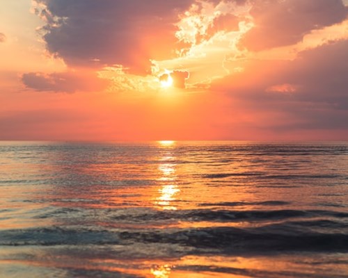 Pink Caribbean sunset over the sea