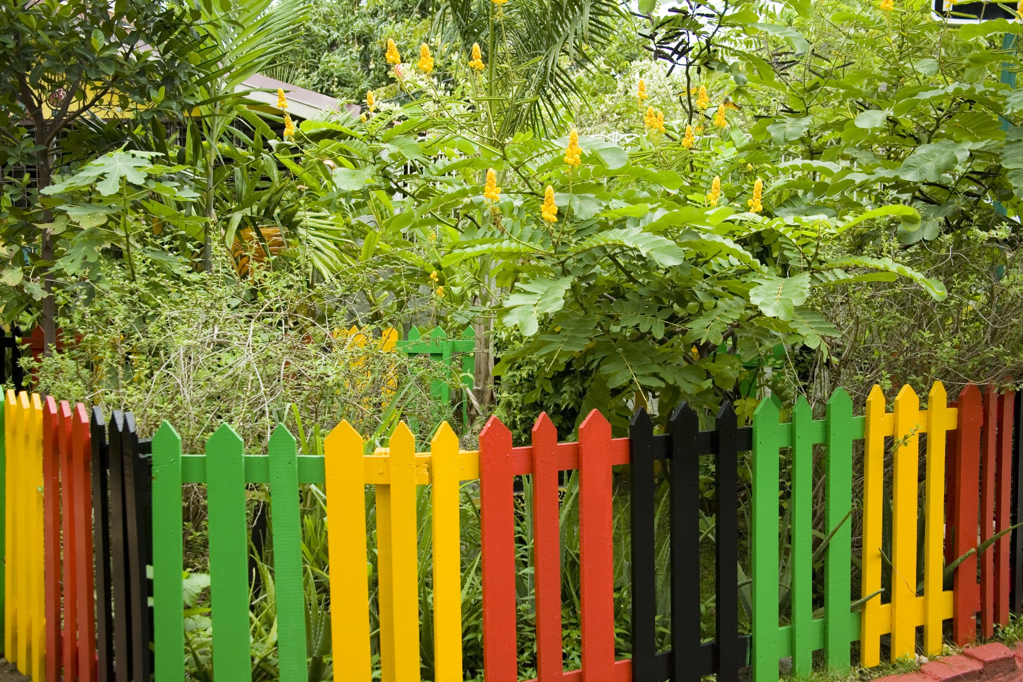 Colourful fence around a small garden