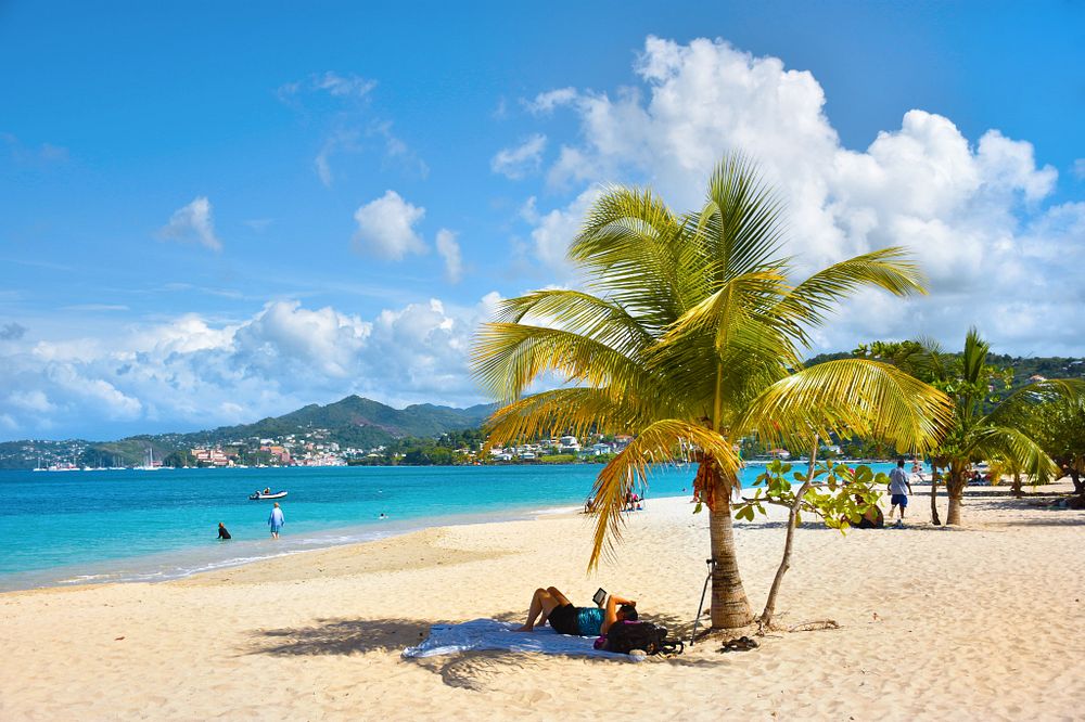 People relaxing under the palm trees on a tropical beach