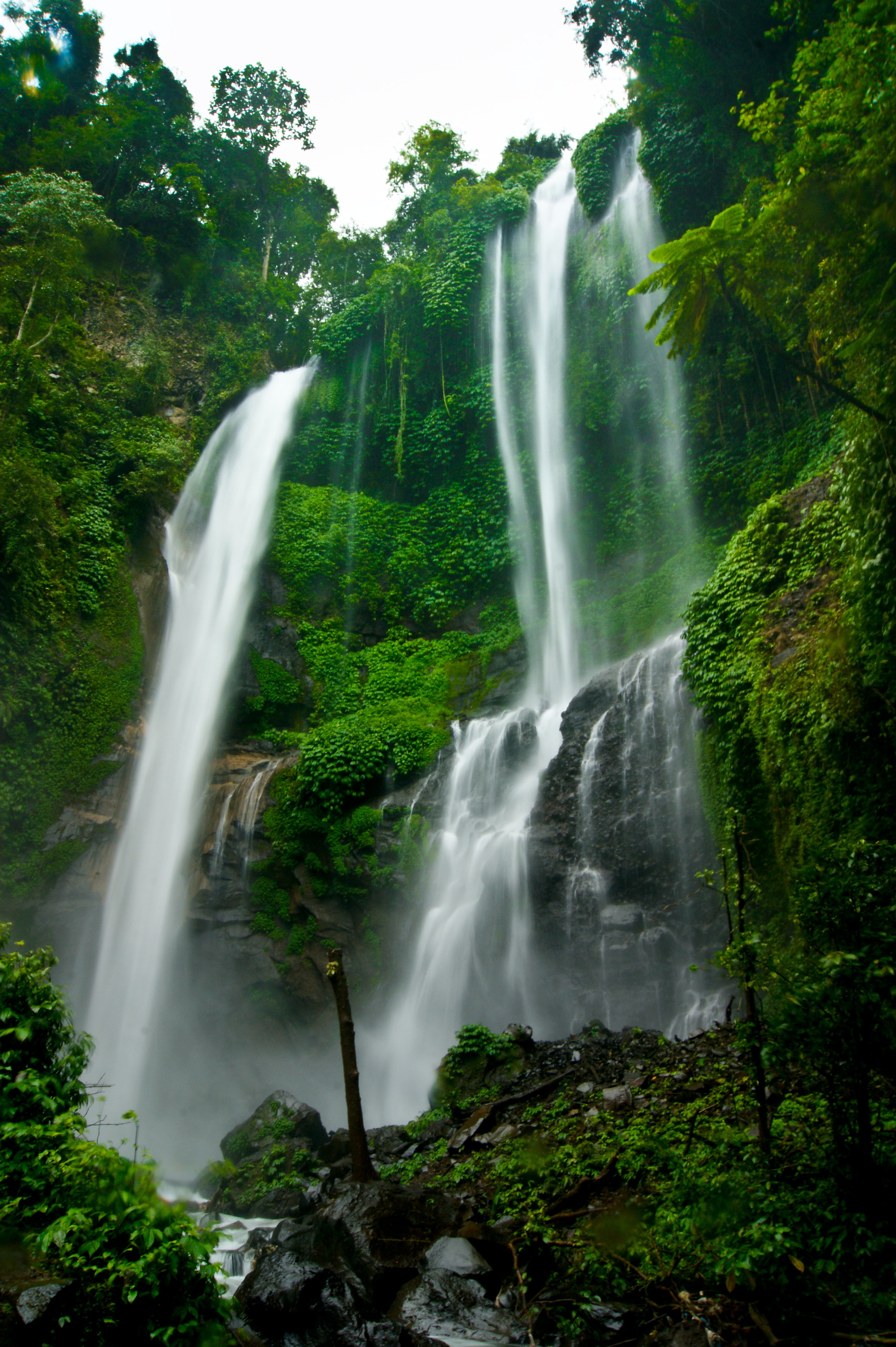 Cascading waterfalls surrounded by greenery