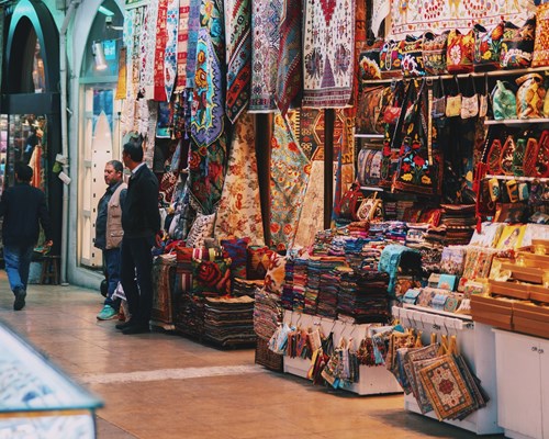 A carpet stall at a market