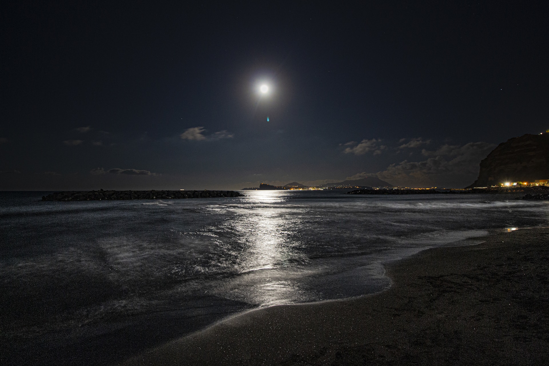 A beach at night 